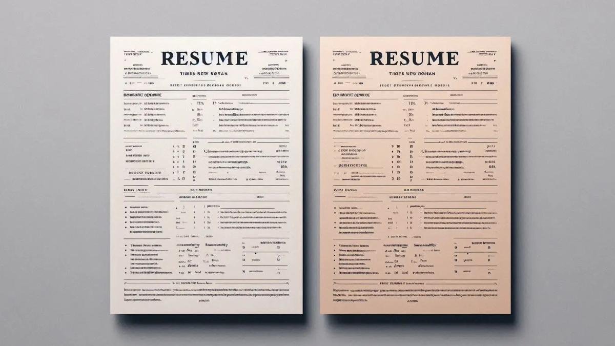 A visual comparison of two resumes, one with traditional fonts and the other with a modern, creative typeface.